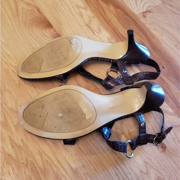 Leather Crocodile Embossed Dress Shoes Size 10 Gladiator Harness Strappy Heels - Picture 10 of 14